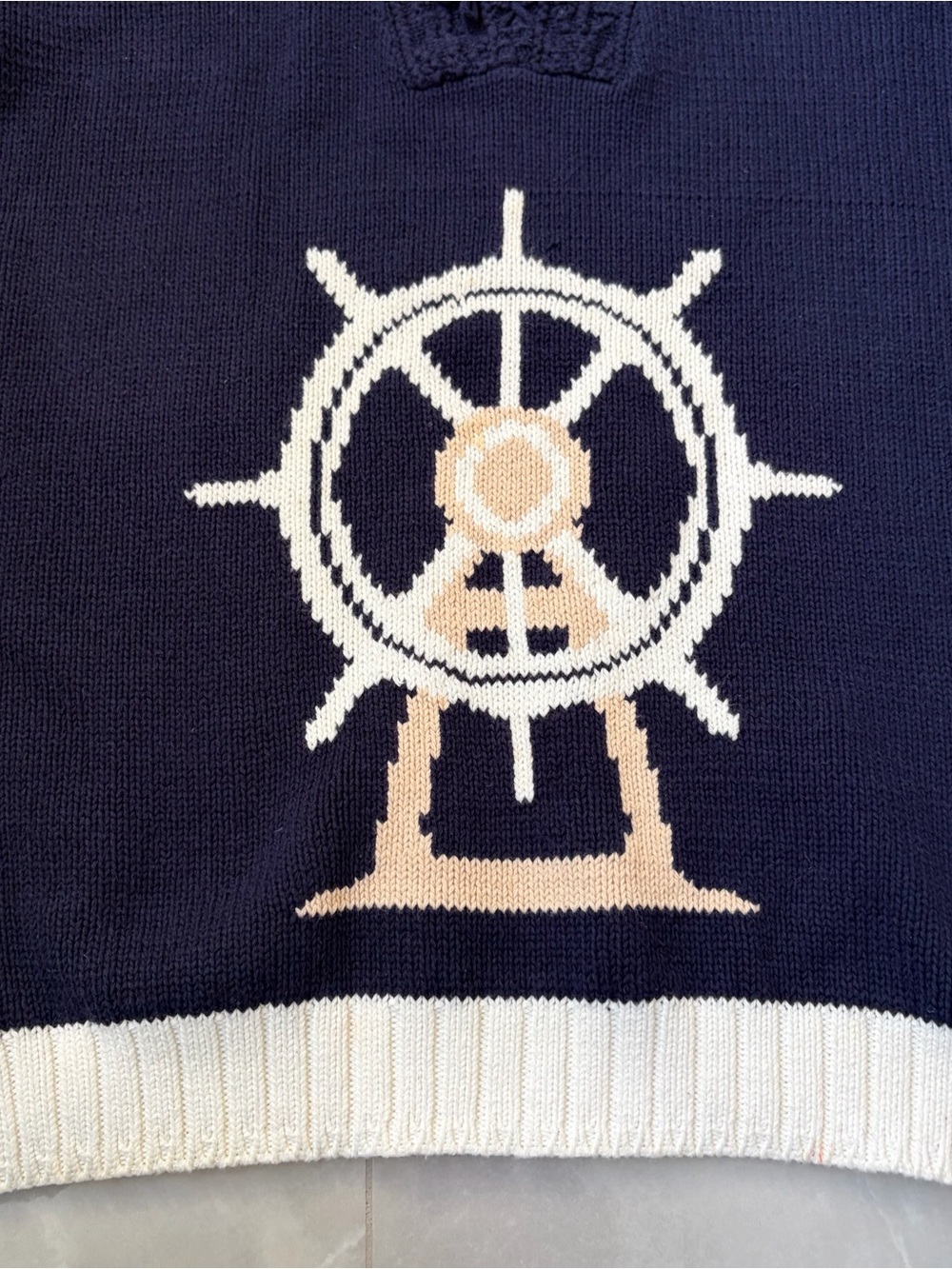 Vtg Liz Claiborne Sport Nautical Yacht Sailing Ship Wheel Knit Sweater Medium - Picture 6 of 6